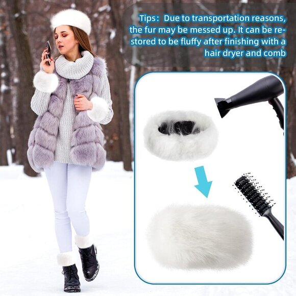 Faux Fur Headband Set Warm Wrist Leg Cuffs Winter Accessories for Girls main image 6